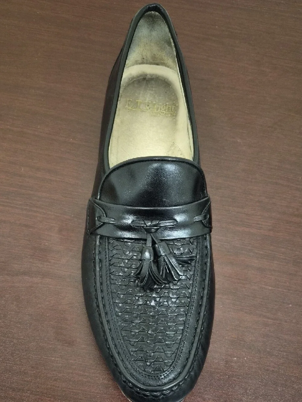 Men's Black Tassel Woven Leather Slip-On Loafers | Size 11.5